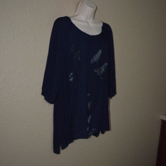 NWT $366 Sz M JAGA Navy Silk Tunic Top Blouse w/ Birds - Picture 5 of 7